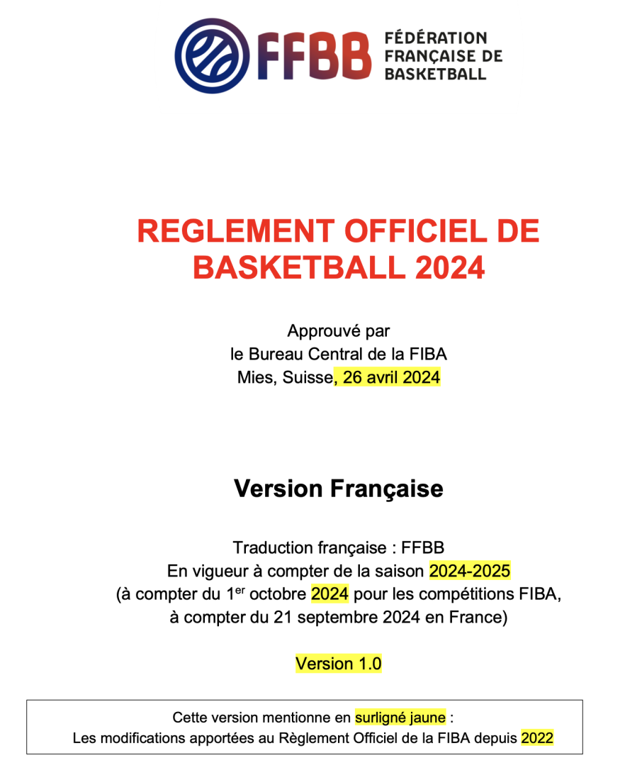 Règlement officiel Basket-Ball